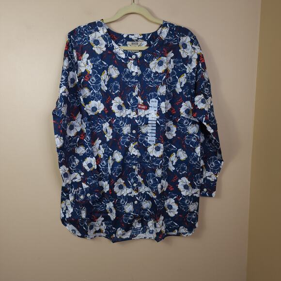 Duluth Wrinklefighter Tunic in Navy Sun Floral Size 1X - Picture 1 of 11